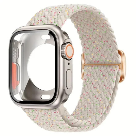 Braided Solo Loop +Case Set For Apple Watch Band 46mm 45mm 44mm 41mm 42mm 40mm Nylon Adjustable Elastic Breathable Bracelet For iWatch Series 10 9 3 4 5 6 Se 7 8 Change To Ultra 2 Case with Screen Protector