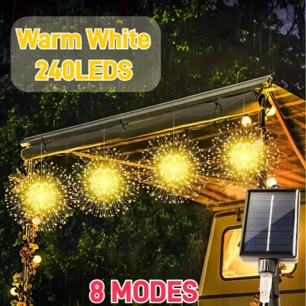 4pcs set, solar panel outdoor fireworks pendant light, LED starburst ball, 8-mode suspended fairy light, courtyard copper fairy string, courtyard umbrella, eaves, trees, tent - Christmas atmosphere decoration