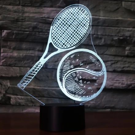 Fomzze Tennis Racket 3D Illusion Smart Night Light, Multi-Color Dynamic Change 3D Night Lamp with USB Cable and Touch Control, Christmas Holiday Birthday Gifts for Boys Girls