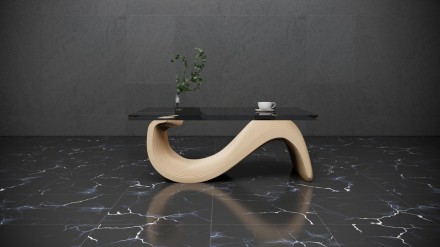 Wavy table with glass