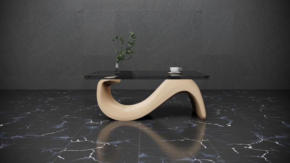 Wavy table with glass