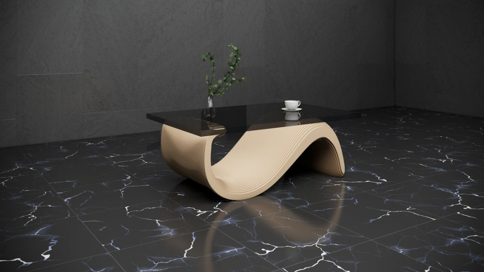 Wavy table with glass