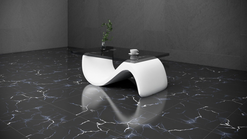 Wavy table with glass