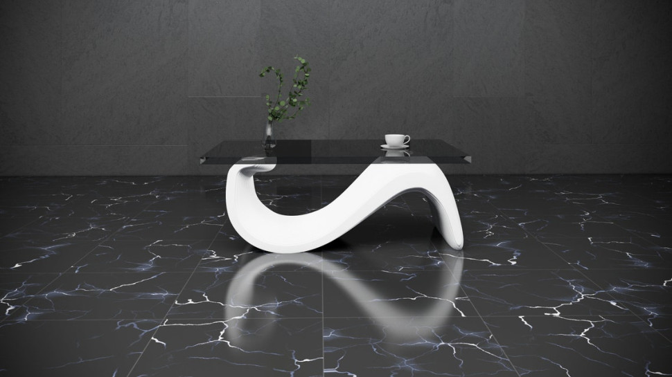 Wavy table with glass