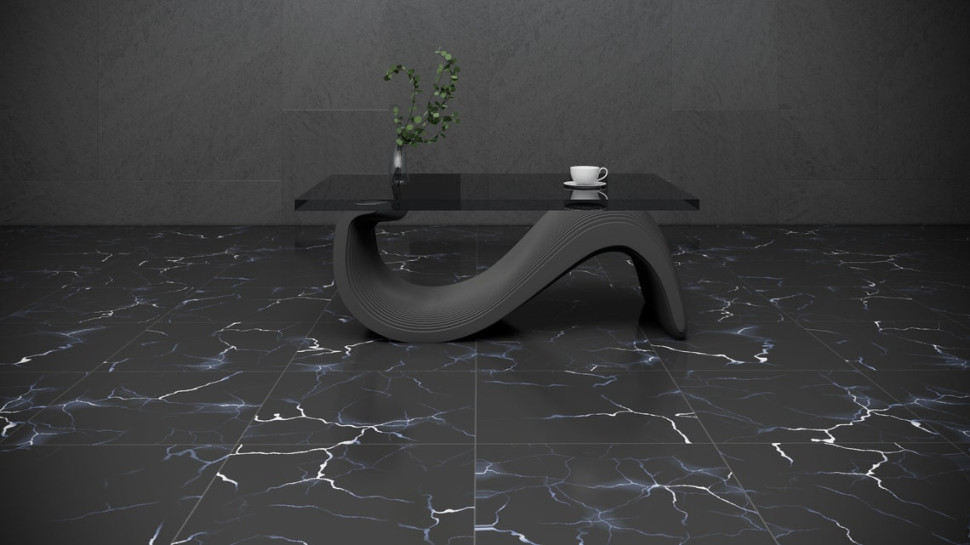 Wavy table with glass