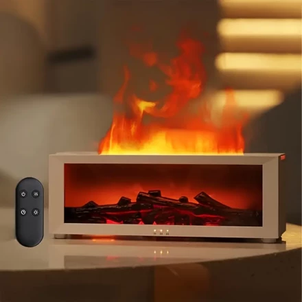 [Popular Choice] USB Fireplace Aroma Diffuser & Humidifier - 5.07oz Soundwave technology Essential Oil Mist Maker with Colorful Flame, Night Light, Timer, and Auto Shut-Off - Ideal for Home and Office