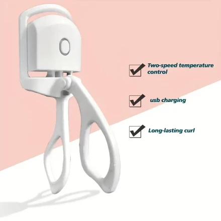 Portable USB Rechargeable Electric Eyelash Curler with Heating Function - Long-Lasting Curl, Lithium Battery Powered