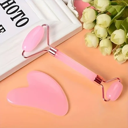 Pink Facial Roller and Scraper Set -- Manual Facial Relaxation Tool - Valentine's Day Gift Choice