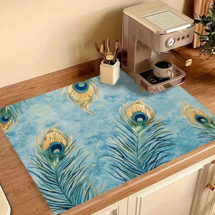 Simple and Elegant Peacock Feather Integrated Stove Replacement Decor Kit | Fashionable and Practical! A Variety of Sizes Protect Your Cooktop and Washing Machine Top - Enhance Your Home Decor!