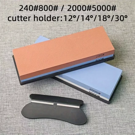 2pcs Kitchen Knife Sharpener Set, Double-Sided Oil Stone with Anti-Slip Base, Fixed Knife Holder, Non-Electric Sharpening Tool for Home Use
