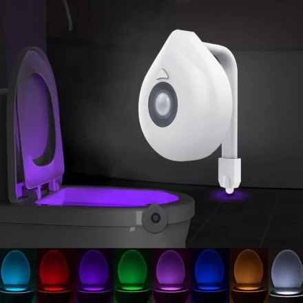 Smart LED Toilet Night Light with Motion Sensor, 8 Color Changing RGB Lamp – Battery-Powered, PIR Activated, Fits Any Toilet, Ideal for Home, Events, and Shops