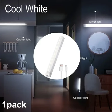 Wireless LED Strips with Motion Sensors, USB Rechargeable, Automatically Turn on When Detecting Movement, Suitable for Kitchen, Closet, Hallway, Staircase, And Cabinet Illumination.