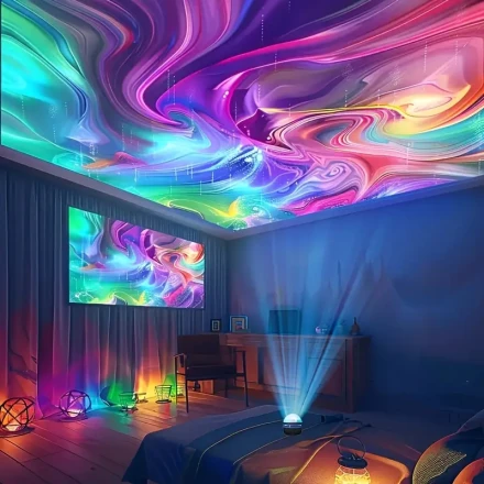 Cozy Ambiance | USB-Powered Northern Lights Starry Sky Projector Light with Remote – Vibrant Multicolor Wave Pattern, RGB Night Light for Bedroom and Living Room Decor, Lights for Living Room