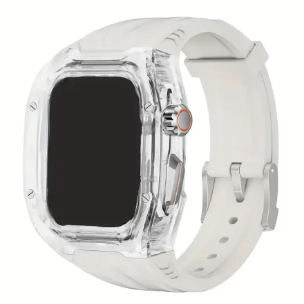 Shockproof Silicone Case for Apple Watch Series 9/8/7/6/5/4/SE2/SE, 49/45/44mm, Durable PC Material Protective Cover with Adjustable Strap, Replacement for iWatch 9/8/7/6/5/4/SE2/SE