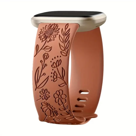2 Packs Engraved Bands Only Compatible With Fitbit Versa 3/Fitbit Sense/Fitbit Versa 4/Fitbit Sense 2 Bands Four Models, Sunflower Rose Elegant Soft TPU Floral Pattern Replacement Strap For Women