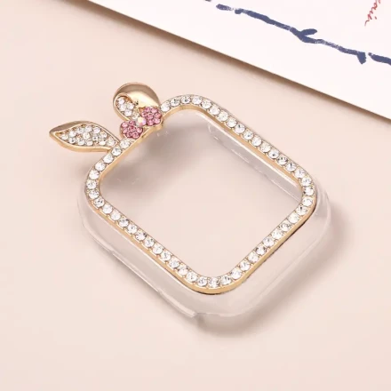 3pcs Set Suitable for Apple Watch with Rabbit Ears And Diamond Inlay, Compatible with 40Mm, 41Mm, 44Mm, And 45Mm Models, Includes Screen Protector And Case for Series 456789SE.