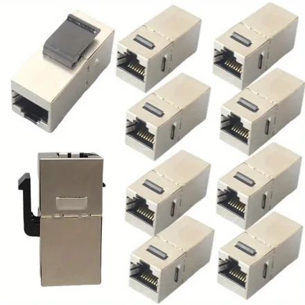 10-Pack Cat6 RJ45 Ethernet LAN Network Keystone Jack Inline Coupler - Female to Female Shielded Adapter for Smartthings, Ethernet Connectivity, Unpowered, Gold-Plated Anti-Oxidation Socket