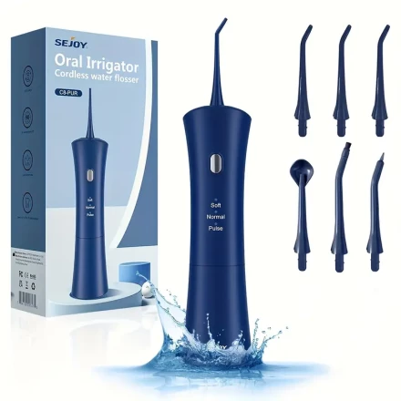 SEJOY Cordless Water Flosser with 3 Modes, 6 Jet Tips, USB Rechargeable,, 1200mAh Rechargeable Battery