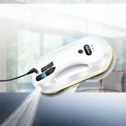 PULIKAT Intelligent Window Cleaning Robot with Automatic Sprinkler - Dual Power (Battery/Plug-in), Quiet Operation, Remote Control, 500mAh Rechargeable Battery, Ideal for Effortless Streak-Free Windows, Robot Window Cleaner