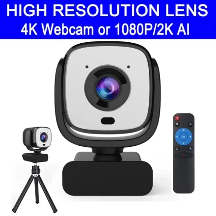 4K Ultra HD Webcam with Automatic Zoom, USB-Powered, Plug & Play, Auto Exposure, Auto Focus, Remote Control, White Balance, with No Battery Required for Video Calling and Conferencing