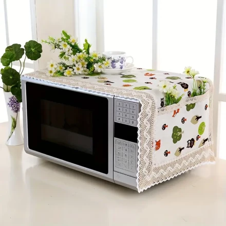 1pc Multi-Purpose Linen Fabric Microwave Oven Cover, Oil and Dust Proof, Kitchen Accessories, Home Decor, 100.0*35.0 cm, Microwave Food Cover, Refrigerator, Micro-microwave Oven Cover