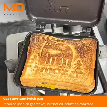 MOREDOR Elk-Embossed Non-Stick Sandwich Maker with Removable Wooden Handle - Double-Sided Aluminum Breakfast Grill Pan for Home Baking