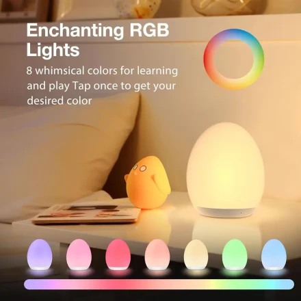Touch-Controlled Rechargeable LED Night Light for Youngsters - Dimmable, 8 Colors, Soft Silicone Shade, USB Charging, Perfect for Bedroom & Nursery