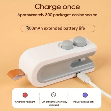 USB Rechargeable Mini Bag Sealer, Portable Plastic Bag Heat Sealer Machine, ABS Material, with 300mAh Lithium Polymer Battery, for Kitchen Gadget