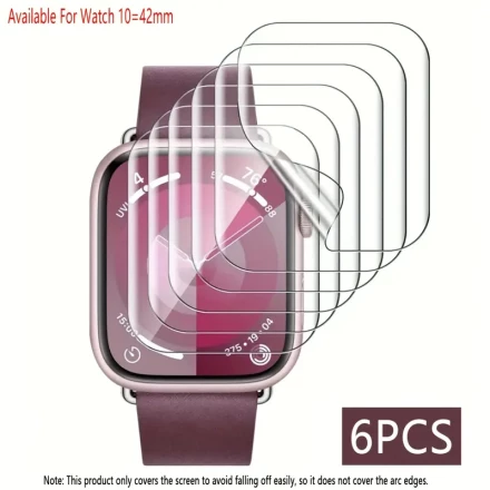 6-Pack Invisible TPU Screen Protector for Apple Watch Series, Anti-Fall Scratch-Resistant, Glossy Finish, 2H Hardness, Compatible with Ultra/SE/10/9/8/7/6/5/4/3/2/1 Models, Auto Repair Bubble Film