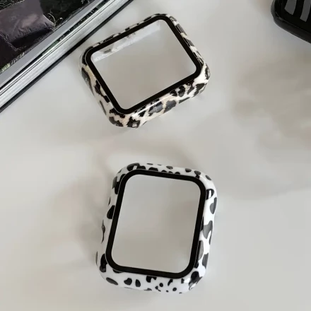 2-Pack Leopard Print PC Smartwatch Cases, Hard Water-Resistant Non-Slip Scratch-Resistant Protective Covers with Tempered Glass for Apple Watch Series 1-10, SE, Ultra - Intelligent Watch Accessories