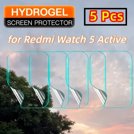 5-Pack Hydrogel Screen Protector for Redmi Watch 5 Active, PC Material, 2H Hardness, Touch-Sensitive, Smartwatch Accessory