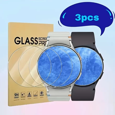 3pcs Tempered Glass Screen Protector for Galaxy Watch 7 (2024), 9H Hardness, Scratch-Resistant, HD Clear, Touch Sensitive, Waterproof, Glossy Finish, Compatible with 40mm, 44mm, 47mm