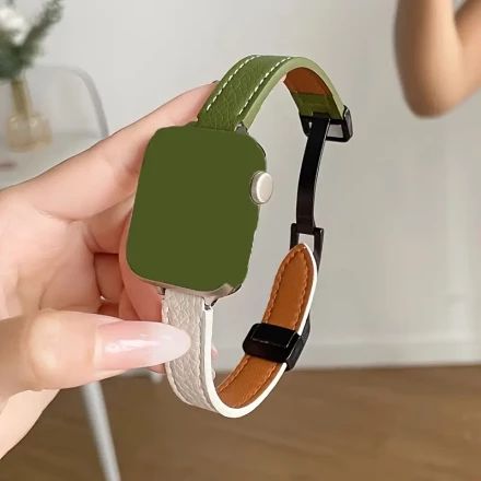 Suitable for iwatchs8 strap new s9 niche s7iwatchs5 watch strap s4s3 macaron pattern Synthetic Synthetic Leather folding magnetic buckle girls advanced autumn and winter model