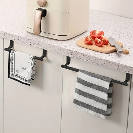 Stainless Steel Towel Rack - No-Drill, Wall-Mounted Cabinet Hooks, Modern Design, Durable & Quiet for Kitchen and Bathroom, Electricity Required, Kitchen Appliances, Bathroom Appliances