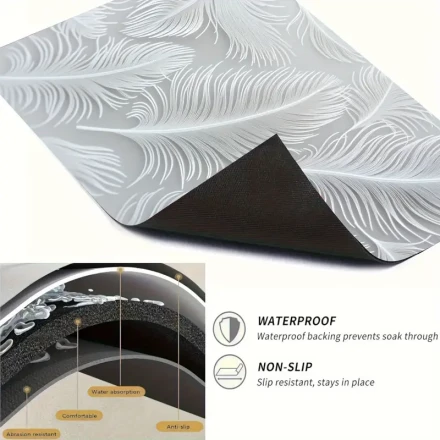 Pearl White Feather Rubber Mat Set for Stove Tops, Cooktop Panels, and Washing Machine Tops - Easy Maintenance, Stylish, and Functional
