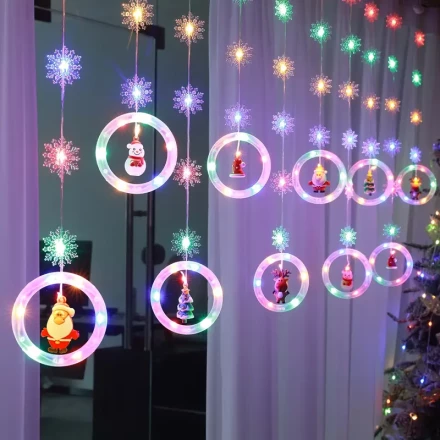 USB-Powered LED Christmas Curtain Lights with Snowflake Design - 8 Modes, 298.7cm Hanging Fairy String for Bedroom & Party Decor