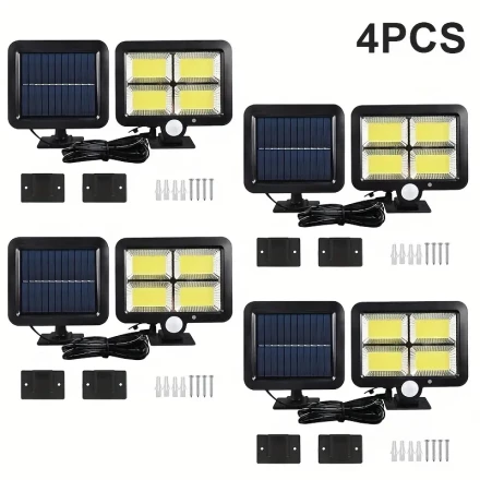 1/2/4 Pack Solar Powered LED Wall Sconce, 128 LEDs, Motion Sensor,, 3 Lighting Modes, Water-Resistant, for Outdoor, Courtyards, Shops, Hallways, Button Control, ≤36V, Lithium Battery