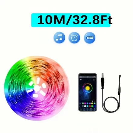 1pc Smart LED Strip Lights, USB Powered, Wireless, App-Controlled RGB Lighting with Sound Sync & Dimming, Plastic Lamp Shade, ≤36V, for Party, Holiday & Home Ambiance Decor