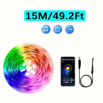 1pc Smart LED Strip Lights, USB Powered, Wireless, App-Controlled RGB Lighting with Sound Sync & Dimming, Plastic Lamp Shade, ≤36V, for Party, Holiday & Home Ambiance Decor