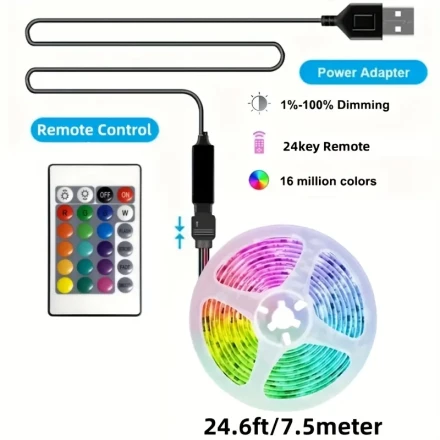 1 Set Flexible Color LED Decorative Strip Light, 24 Key Remote Control 5V 5050 3.28FT-10.0meter USB Back Adhesive Edge Lights, Light And Easy ToInstall, Computer, TV, Cabinet And Other Background Decoration