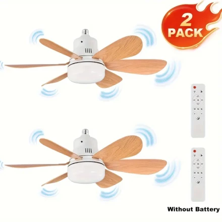 2pcs 50.8cm Wood Grain Smart Ceiling Fans with Dimmable LED Lights & Remote Control - E26/E27, Noiseless, Easy Install for Bedroom, Kitchen, Living Room, Balcony