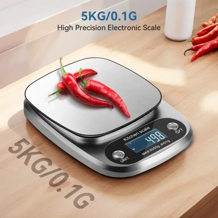 HOTU High Precision Digital Kitchen Scale 5kg/0.1g, 9 Measurement Units, Easy-to-Operate, AAA Battery Powered, Accurate for Baking, Cooking, Jewelry - Suitable for Kitchen and Office Use, HOTU