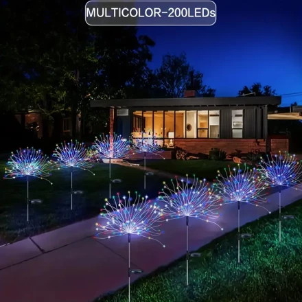 FACHOI 200/150/90/60 LEDs Solar Firework Lights, 8 Modes Outdoor Garden Pathway Lawn Landscape Decorative Stick String Lights,, Button Control, Solar Powered, LED Lights for Tree Decoration