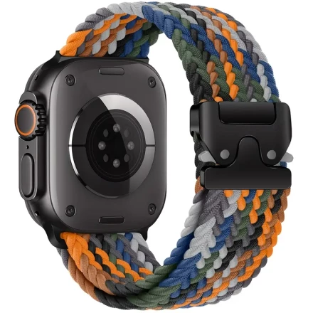 1pc Nylon Braided Stretchy Sport Wristband for Apple Watch, Adjustable Elasticity with Parachute Buckle, Soft Polyamide Strap, Non-Water Resistant, Hook-and-Loop Fastener, Compatible with Series 1-10, SE, Ultra - Wavy Pattern Design for Men and Women