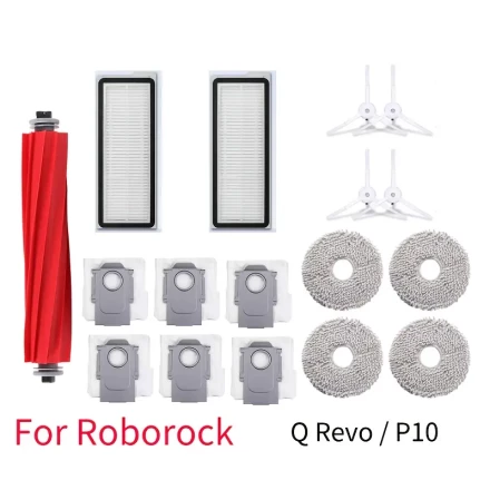 1 Set Roborock Q Revo P10 Robot Vacuum Accessories - Main & Side Brushes, HEPA Filters, Mop Cloths, Dust Bags - Uncharged, Without Battery - Spare Parts for Home Cleaning