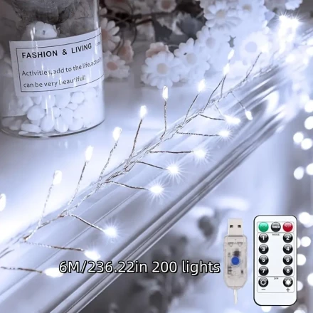 Enchanting Fairy Lights with 50/100/200 LEDs - 8 Flashing Modes, USB Remote Control & Timer, Perfect for Christmas Tree, Ceiling, Bedroom, Wreath, Window, Wedding Decor - Warm White/Multicolor