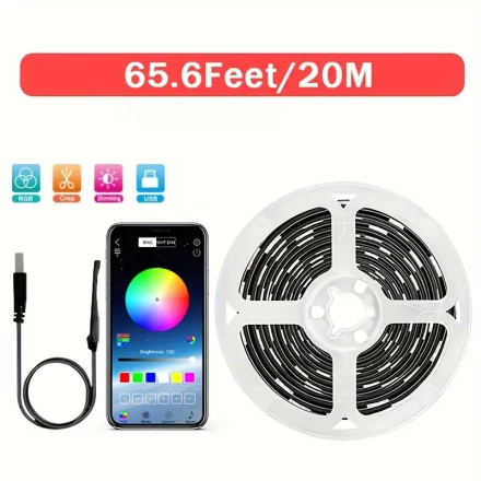 USB-Powered LED Strip Lights - RGB 5050 Color Backlight, Syncs with Music, App Controlled, Energy-Saving & Dimmable, Brass Material, Semi-Flush Mount Installation, in Ivory White/Pink/Cream, for Home, Bedroom, Christmas Party, Festival Decoration, No Batt