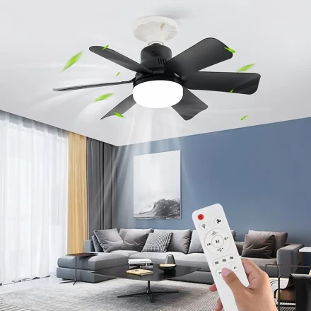 Smart Ceiling Fan Light with Remote Control, 6-Blade, Flush Mount, LED, E26/E27, Adjustable 3-Mode Lighting, with Non-Waterproof, Hardwired, 85V-265V for Bedroom, Kitchen, Living Room, Office