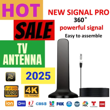 Modern Technology, High-Definition TV Antenna 2025 - Enhanced Signal Pro, Easy Installation, Indoor/Outdoor Use, Supports 4K Ultra HD and 1080P, Compatible with All Smart TVs, Smart Tv Accessory|Sleek Black Antenna|Highquality Connectors