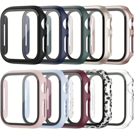 A Set Of 10 Apple-sprayed Oil Tempered Film Cases, 10pcs Men And Women PC+ Tempered Glass Integrated Watch Cases, Fashionable And Casual Protective Cover Against Falling, Compatible With Apple Watch Cases 38/40/41/42/44/45/46/49mm, Compatible With IWatch 
